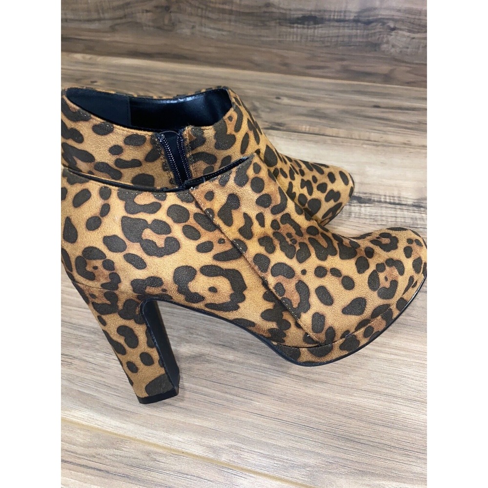 Allegra K Women's Platform Round Toe Chunky Heel Ankle Booties, Leopard,‎ Sz 9 - Picture 5 of 6